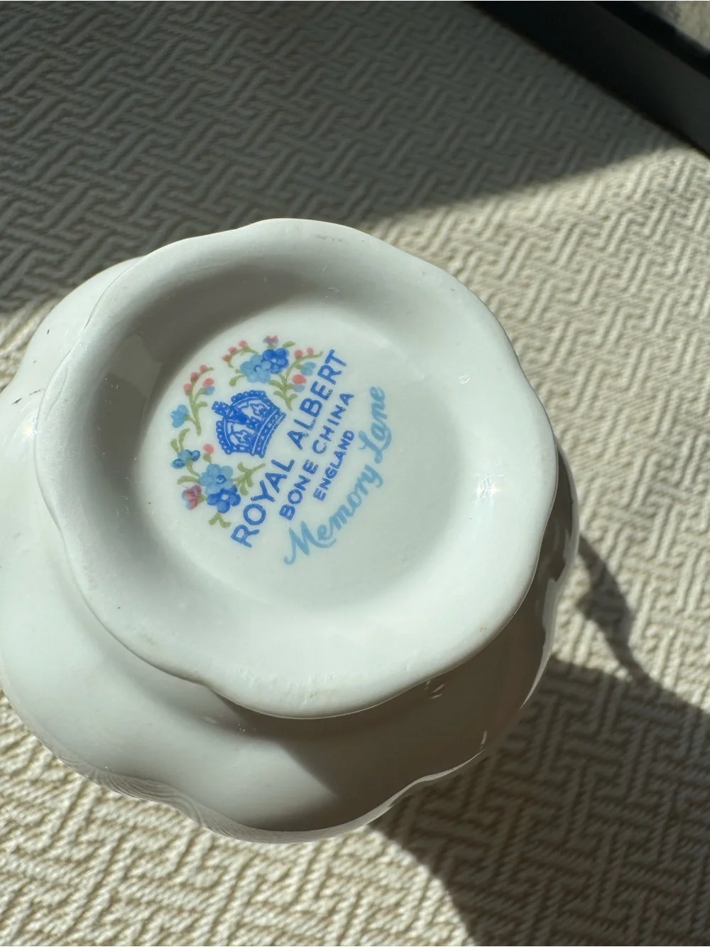 Royal Albert White Porcelain Creamer with Blue Floral Motif and Gold Trim